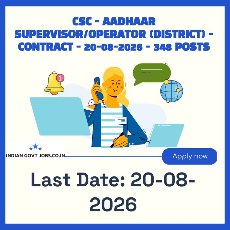 CSC Aadhaar Supervisor/Operator - District Recruitment 2026