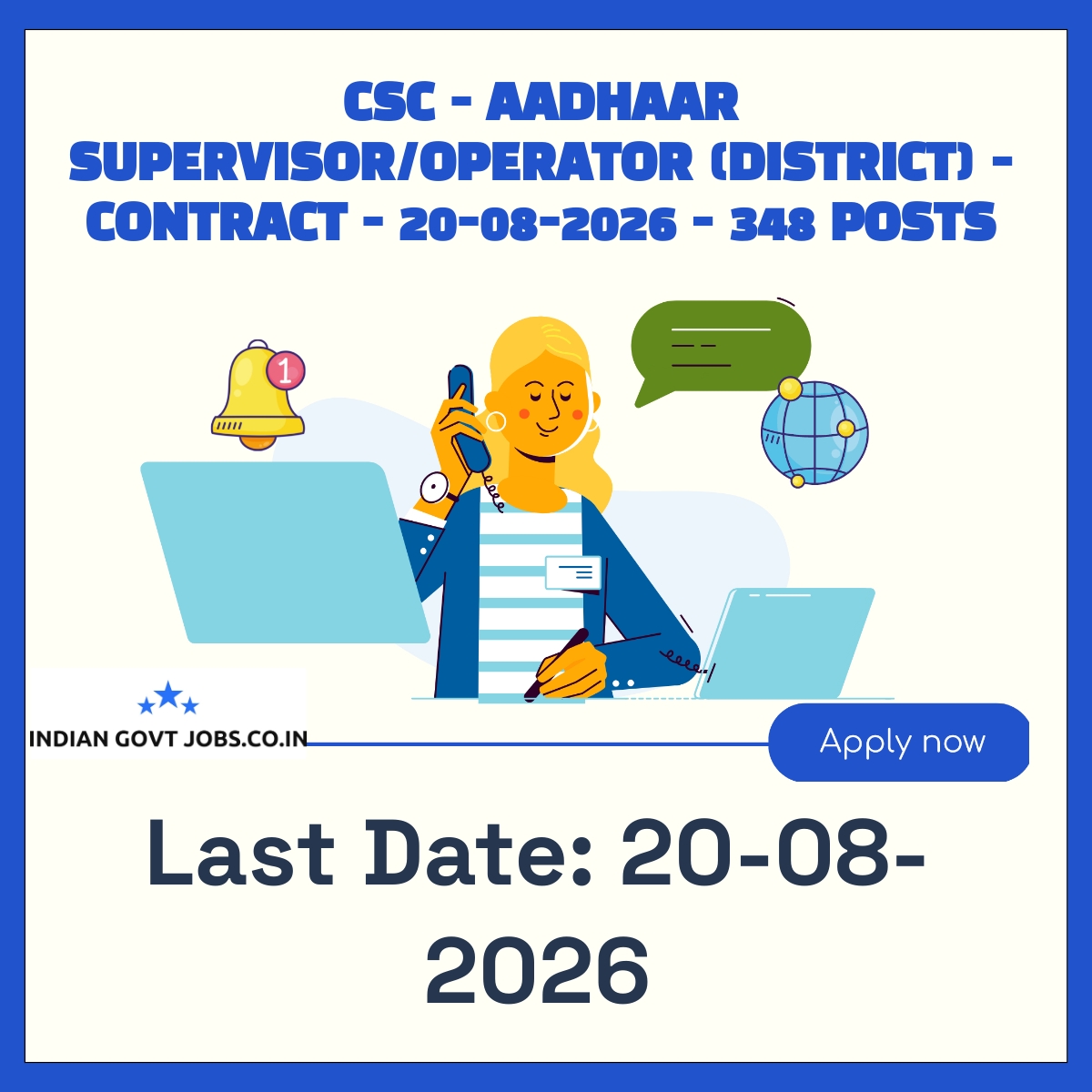 CSC Aadhaar Supervisor/Operator - District Recruitment 2026