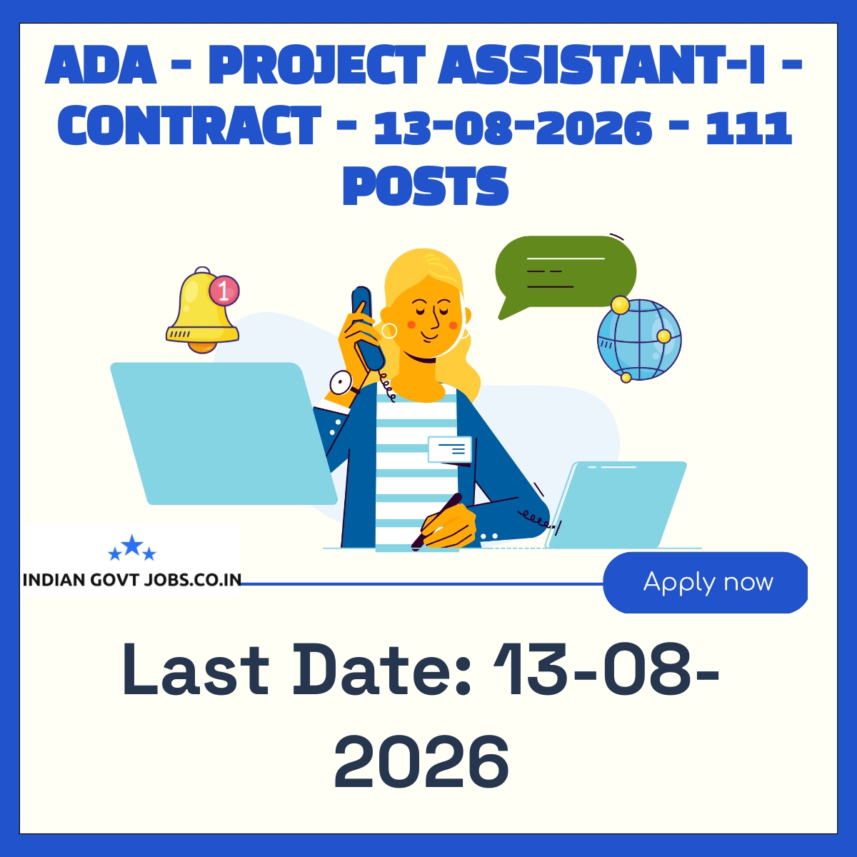 ADA Project Assistant-I – Computer Science Engineering Recruitment 2026