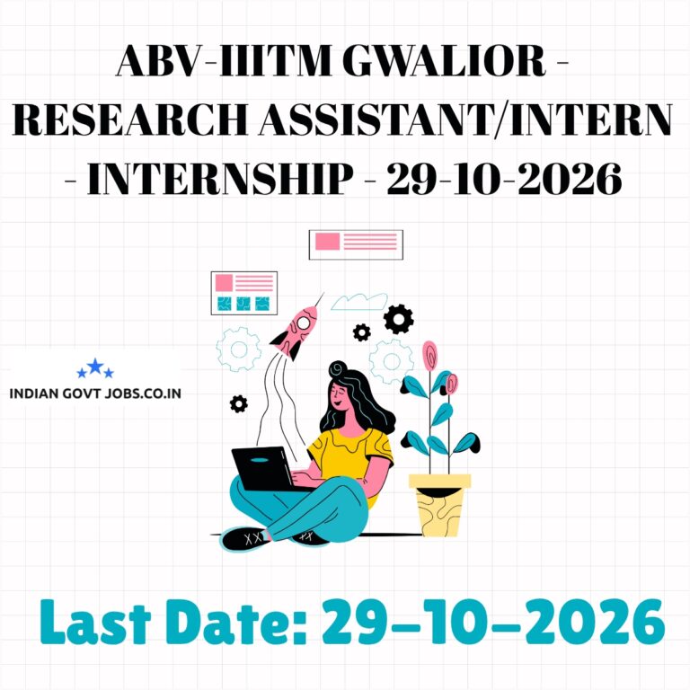 ABV-IIITM Gwalior Research Assistant/Intern Recruitment 2026