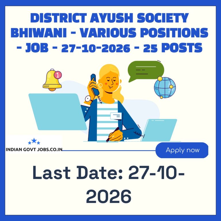 District AYUSH Society Bhiwani Specialist (Ayurvedic Spl.) Recruitment 2026