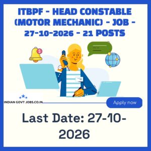 ITBPF Head Constable (Motor Mechanic) Recruitment 2026