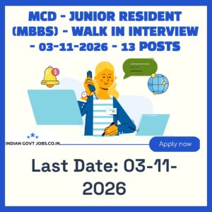 MCD Junior Resident (MBBS) Recruitment 2026