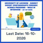 University of Lucknow Subject Expert (Postgraduate Forensic Science program) Recruitment 2026