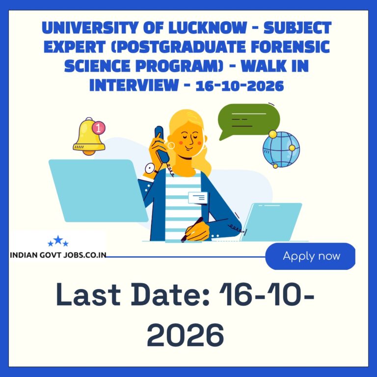 University of Lucknow Subject Expert (Postgraduate Forensic Science program) Recruitment 2026
